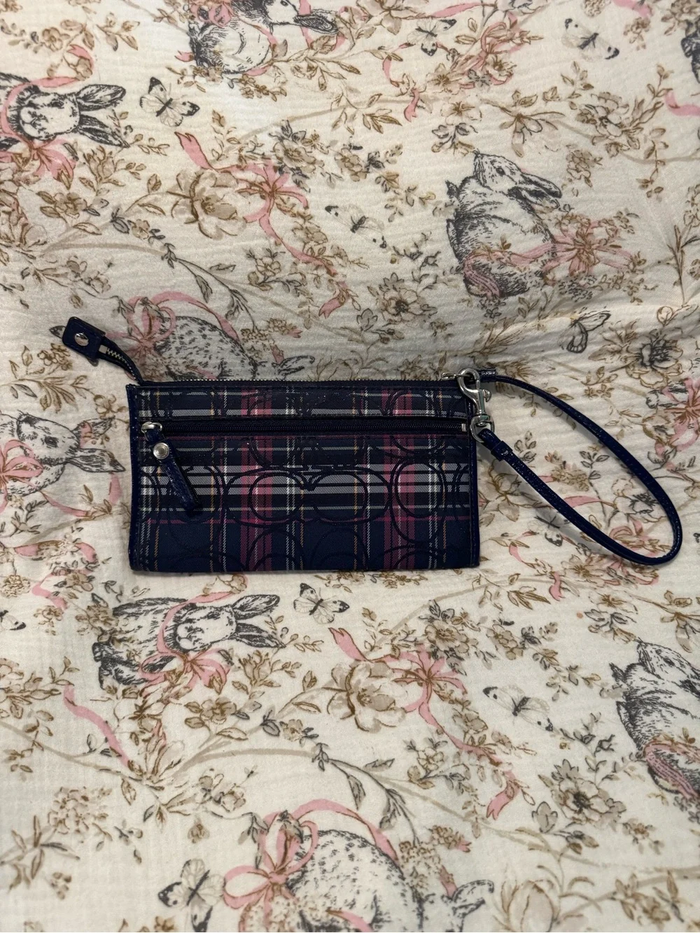 Coach Poppy Navy Tartan Wristlet Wallet